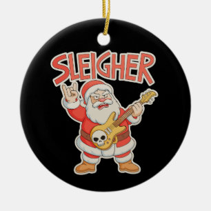 Sleigher Santa Metal Guitar Christmas Hail Xmas Ceramic Tree Decoration