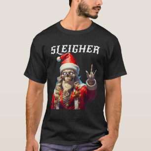 Sleigher Skull Santa Rocks Christmas Xmas Men Wome T-Shirt