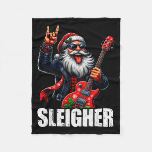 Sleigher Vintage Santa Guitar Rock On Christmas Xm Fleece Blanket