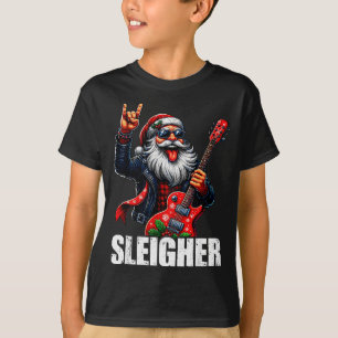 Sleigher Vintage Santa Guitar Rock On Christmas Xm T-Shirt