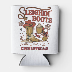 Sleighin Boots This Christmas Funny West Cowboy Can Cooler
