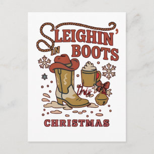 Sleighin Boots This Christmas Funny West Cowboy Invitation Postcard
