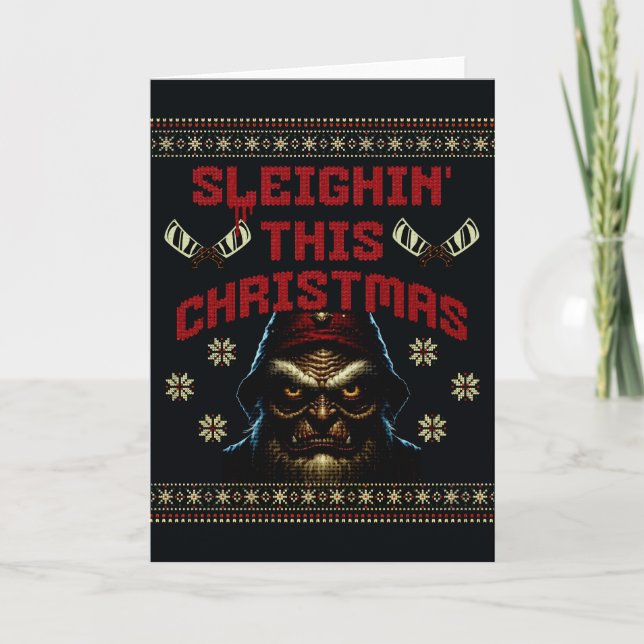 Sleighin' Christmas Horror Pun Card (Front)
