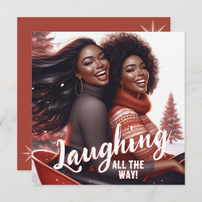 Sleighin' Sisters Festive Laughter Holiday Card (Front/Back)