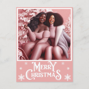 Sleighin' Sisters Festive Laughter Pastel Pink Holiday Postcard