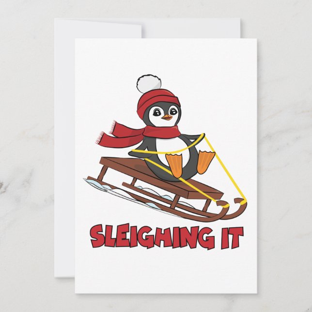 Sleighing It - Snow Sledding Cute Penguin Winter (Front)
