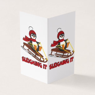 Sleighing It - Snow Sledding Cute Penguin Winter