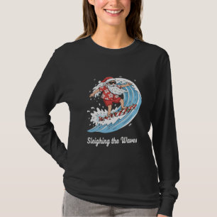 "Sleighing the Waves" Funny Surfing Santa Tropical T-Shirt