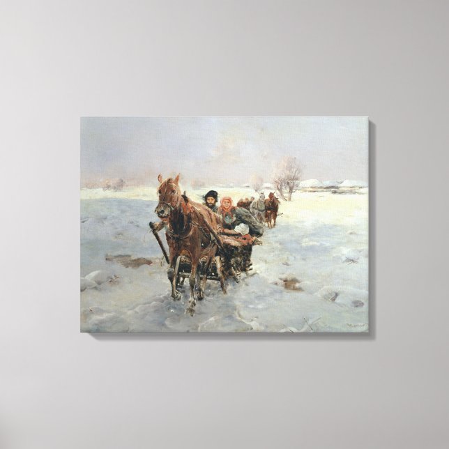 Sleighs in a Winter Landscape Canvas Print (Front)