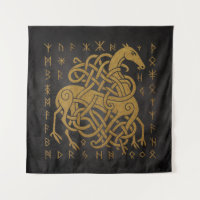 Sleipnir, Golden Norse Horse with Runes Symbol