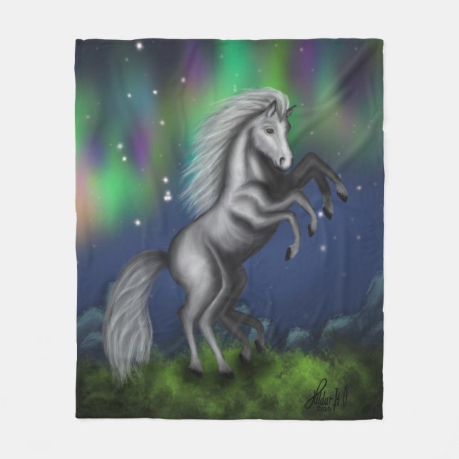 Sleipnir's Majesty: Odin's Eight-Legged Steed Fleece Blanket (Front)