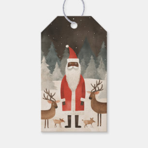 Slender Black Santa, Reindeer Family Gift Tags