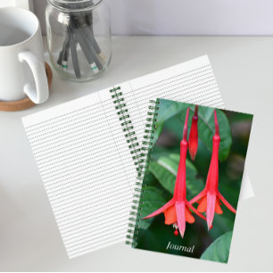 Slender Red Fuchsia Flowers Floral Notebook