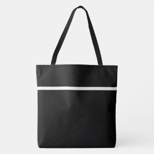Slender Top White Accent Stripe On Modern Black Tote Bag