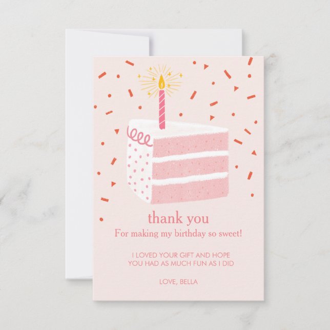 Slice of Birthday Cake Flat Thank You Card (Front)