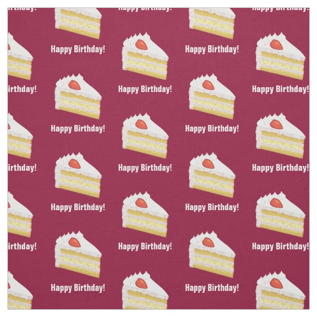 Slice of Cake & Happy Birthday or any text / name Fabric (Swatch)