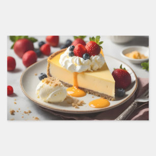 Slice of cheese cake with whipped cream ontop rectangular sticker