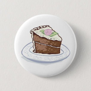 Slice of Chocolate Cake with Pink Rose Accent 6 Cm Round Badge
