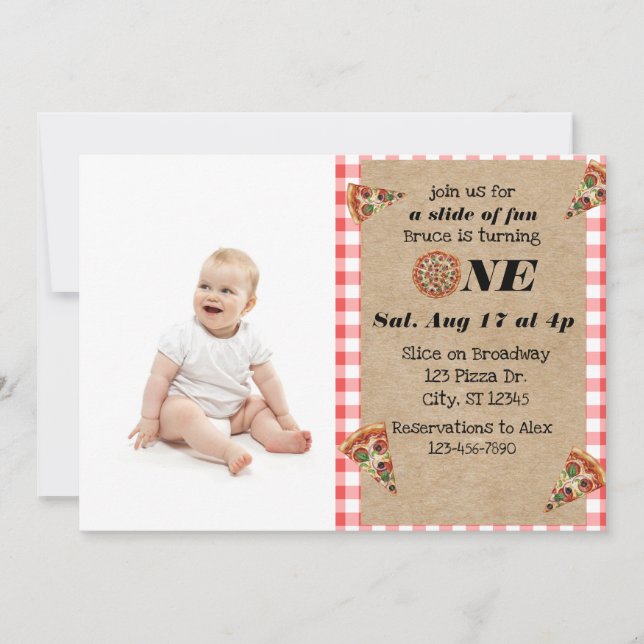 Slice of fun 1st Birthday with photo  Invitation (Front)