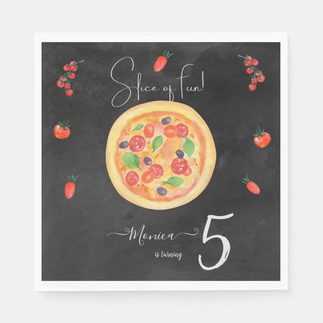 Slice of fun, fas food pizza birthday napkin (Front)