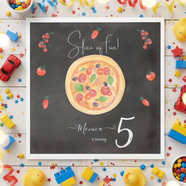 Slice of fun, fas food pizza birthday napkin (Creator Uploaded)