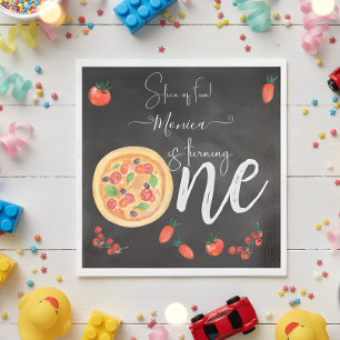 Slice of fun, first pizza birthday napkin