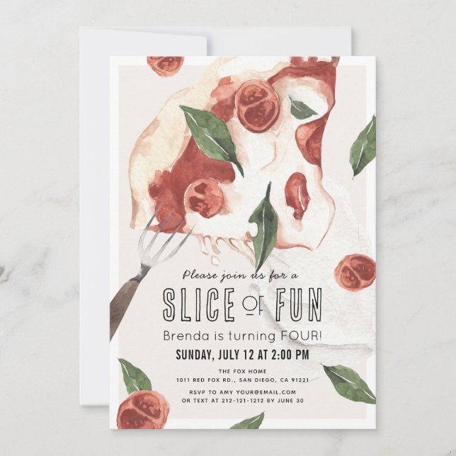 Slice of Fun Margherita Pizza Kids Birthday Invitation (Front)