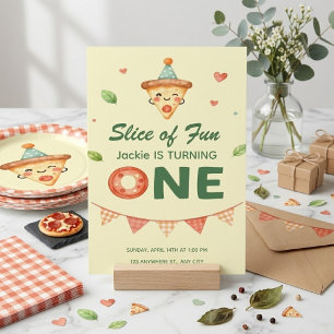 Slice of Fun Pizza 1st Birthday Green Invitation