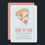 Slice of Fun Pizza Party Kawaii Blue Boy Birthday Invitation<br><div class="desc">This cute & kawaii "Slice of Fun" boy's birthday invitation features a slice of Pepperoni pizza with cute smiling face on a light blue background. The reverse side features a red background with white diagonal stripes. Personalise it for your needs. You can find matching products at my store.</div>