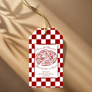 Slice of fun red check Italian pizza party favour Gift Tags