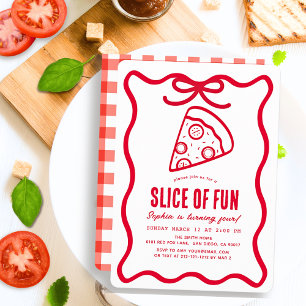Slice of Fun Red Hand-drawn Pizza Birthday Invitation