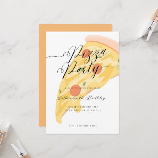 Slice of Fun! Watercolor Pizza Party Birthday Invitation