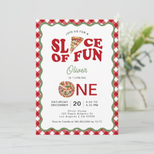 Slice Of Fun   Wavy Pizza 1st Birthday Invitation