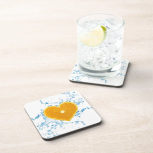 Slice of Heart Shaped Orange - Plastic Coaster
