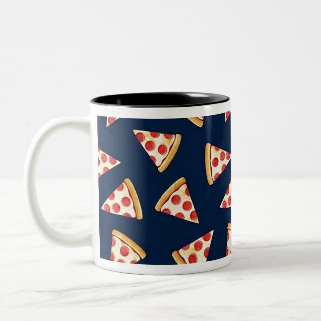 Slice of Pizza on navy Two-Tone Coffee Mug (Left)