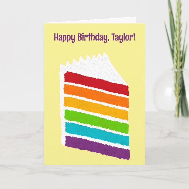 Slice of Rainbow Cake with Custom Message Card (Front)