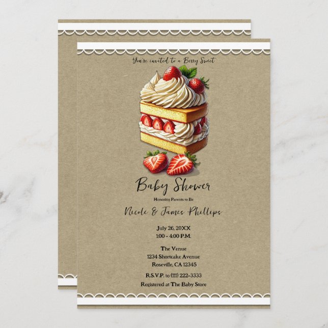 Slice of Strawberry Shortcake Baby Shower Invitation (Front/Back)
