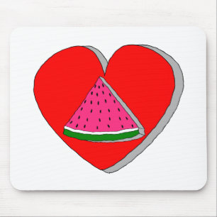 Slice Of Watermelon And Red Heart Drawing Mouse Pad