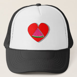 Slice Of Watermelon And Red Heart Drawing Trucker Hat