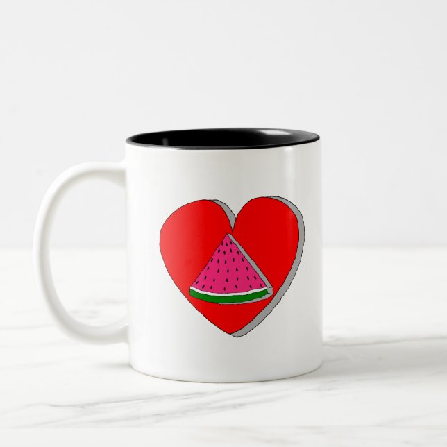 Slice Of Watermelon And Red Heart Drawing Two-Tone Coffee Mug (Left)