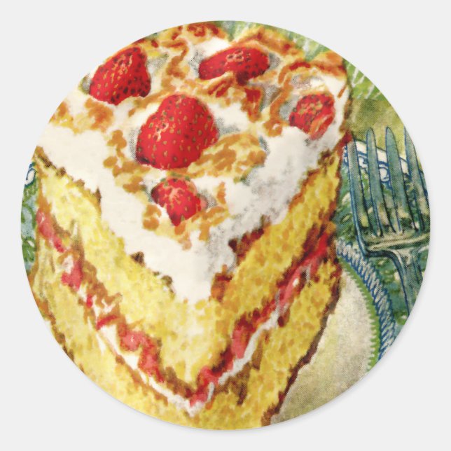 Slice of White Layer Cake With Strawberries Classic Round Sticker (Front)