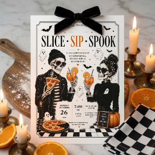 Slice Sip Spook Halloween Pizza Party Holiday Card