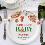 Slice slice baby Italian pizza baby shower Paper Plate<br><div class="desc">Slice slice baby Italian pizza baby shower  template plates personalised pizza baby shower tableware,  watercolor pizza and pizza slices Italian tricolore colours pizza baby shower napkins table decor</div>