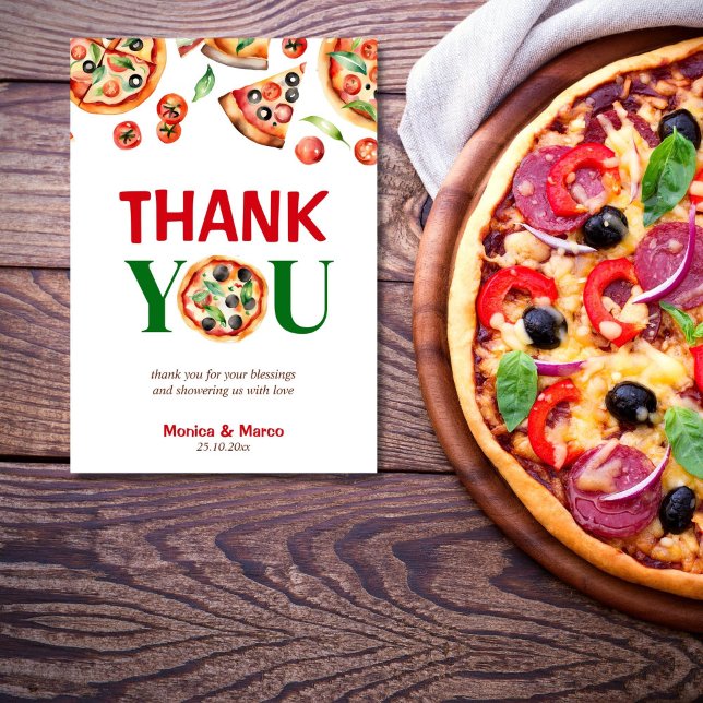 Slice slice baby Italian pizza baby shower Thank You Card (Slice slice baby Italian pizza baby shower Thank You Card tricolore pizza thank you card pizza party)