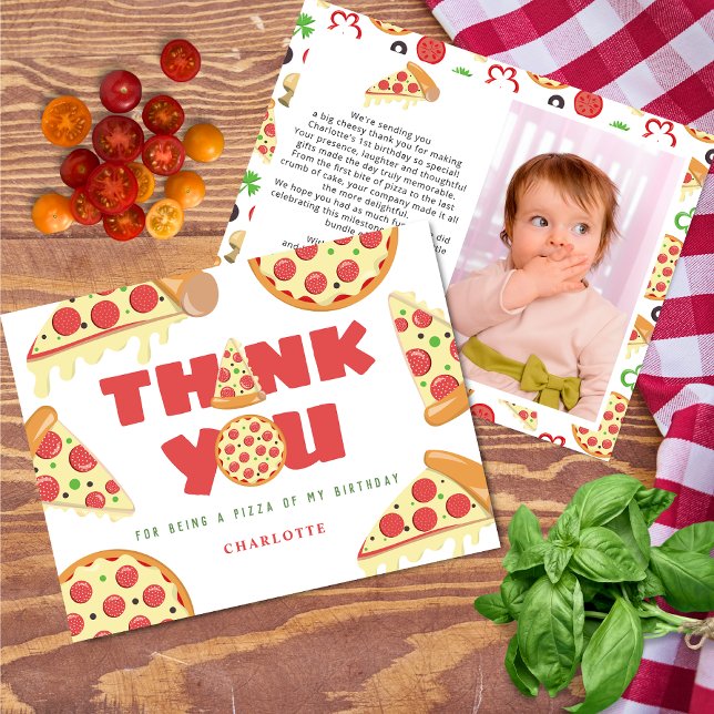Slice Slice Baby Modern Kids Birthday Pizza Party Thank You Card (Creator Uploaded)