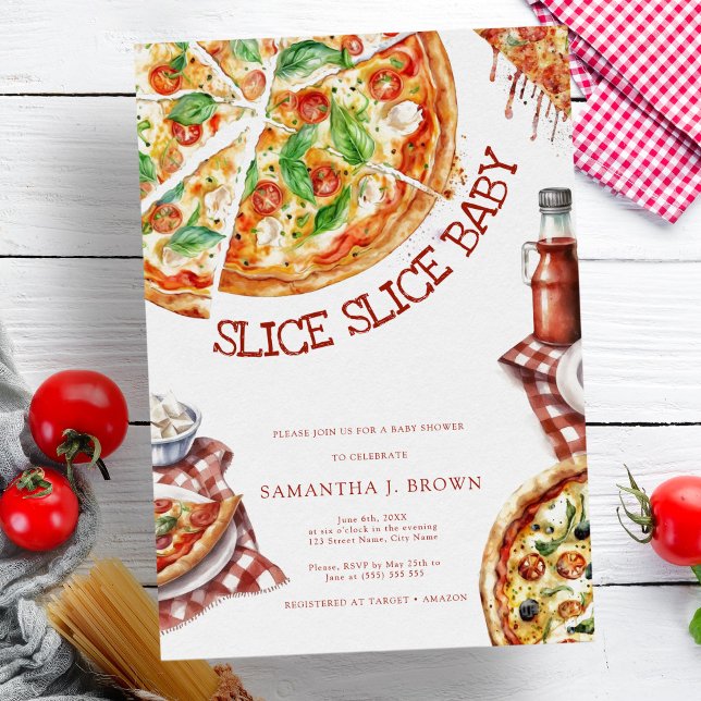 Slice Slice Baby Modern Pizza Baby Shower Invitati Invitation (Creator Uploaded)