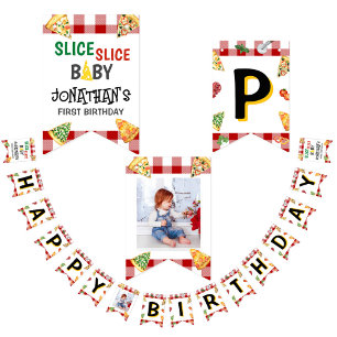 Slice Slice Baby Modern Pizza Birthday Party Bunting