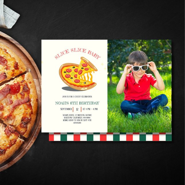 slice slice baby modern pizza photo birthday party invitation (SLICE SLICE BABY)