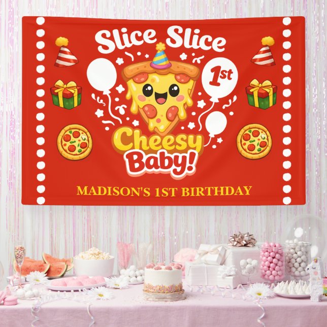Slice Slice Baby Pizza 1st Birthday Horizontal Banner (Party)
