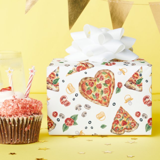 Slice Slice Baby Pizza and Pacifier Baby Shower Wr Wrapping Paper (Birthday Party)